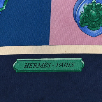 HERMES Silk Harnais De Coeur Scarf 90 Bleu Rose Multicolor