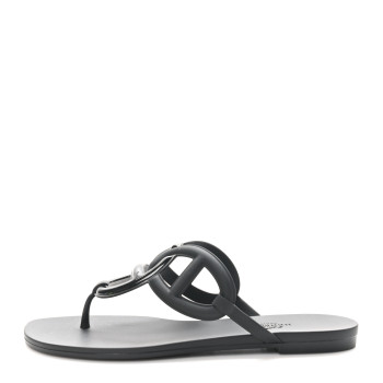HERMES Rubber Womens Egerie Sandals 37 Black