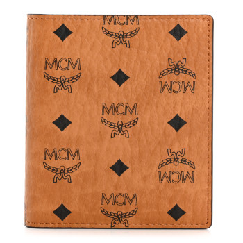 MCM Visetos Mini Bi-Fold Card Wallet Cognac