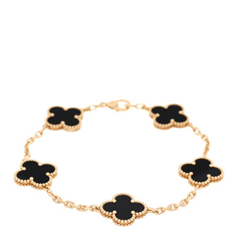 VAN CLEEF & ARPELS 18K Yellow Gold Black Onyx 5 Motifs Vintage Alhambra Bracelet