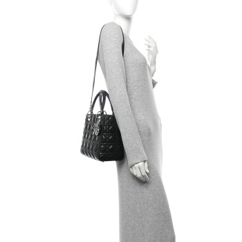 CHRISTIAN DIOR Lambskin Cannage Medium Lady Dior Black