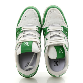 LOUIS VUITTON Calfskin Monogram Mens LV Trainer Sneakers 8 Green
