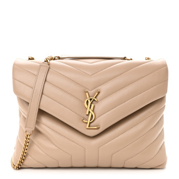 SAINT LAURENT Calfskin Y Quilted Monogram Medium Loulou Chain Satchel Dark Beige