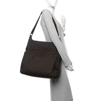 GUCCI Nylon Monogram Extra Large Satchel Dark Brown