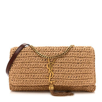 SAINT LAURENT Raffia Monogram Tassel Kate 99 Dark Nude