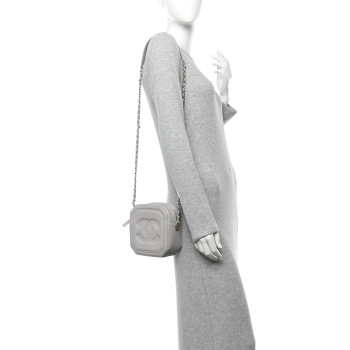 CHANEL Calfskin Quilted CC Stitched Crossbody Camera Case Light Grey