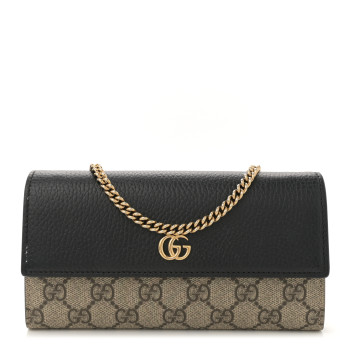 GUCCI Dollar Calfskin GG Supreme Monogram Petite GG Marmont Wallet Chain Bag Black Beige Ebony