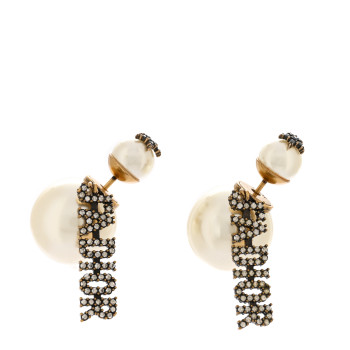 CHRISTIAN DIOR Pearl Crystal J'Adior Tribales Earrings Antique Gold
