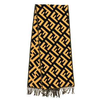 FENDI Cashmere FF Scarf Black Giallo