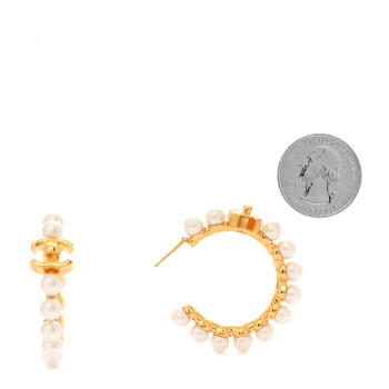 CHANEL Pearl CC More Is More Small Hoop Earrings Gold