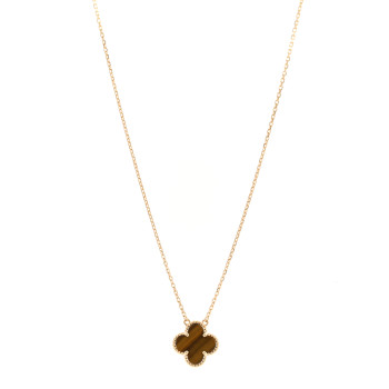 VAN CLEEF & ARPELS 18K Yellow Gold Tiger Eye Vintage Alhambra Pendant Necklace