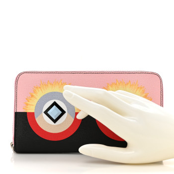 FENDI Vitello Elite Century Hypnoteyes Studded Zip Around Wallet Bubblegum Multicolor
