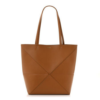 LOEWE Shiny Calfskin Medium Puzzle Fold Tote Warm Desert