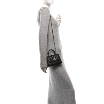 CHANEL Caviar Quilted Coco Handle Clutch With Chain Black