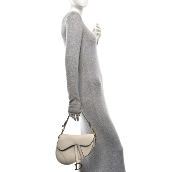 CHRISTIAN DIOR Grained Calfskin Saddle Bag White