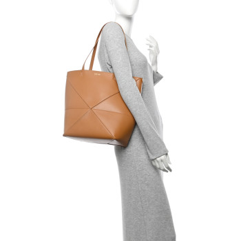LOEWE Shiny Calfskin Medium Puzzle Fold Tote Warm Desert