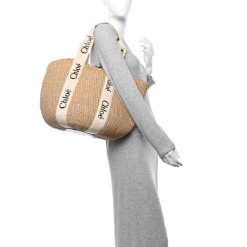 CHLOE Raffia Large Woody Tote White