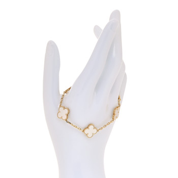 VAN CLEEF & ARPELS 18K Yellow Gold Mother of Pearl 5 Motifs Vintage Alhambra Bracelet