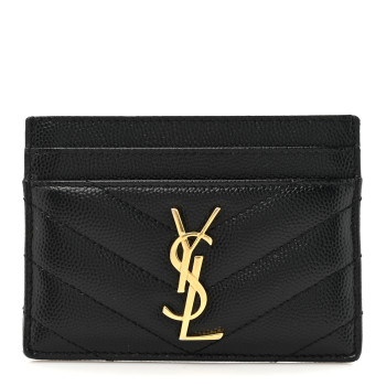 SAINT LAURENT Grain De Poudre Matelasse Chevron Monogram Credit Card Case Black