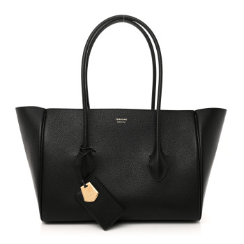 SALVATORE FERRAGAMO Hammered Calfskin XL East West Tote Bag Black