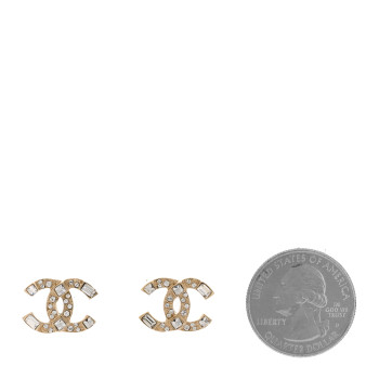 CHANEL Crystal Baguette CC Earrings Gold