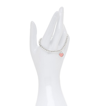 TIFFANY Sterling Silver Enamel 4mm Return To Tiffany Heart Tag Bead Bracelet Pink