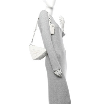 PRADA Yarn Raffia Effect Crochet Triangle Shoulder Bag White