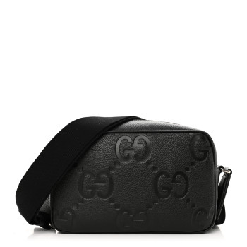 GUCCI Piuma Calfskin Jumbo GG Embossed Medium Messenger Bag Black