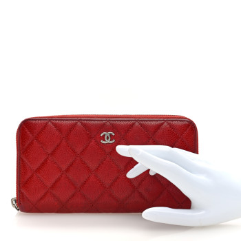 CHANEL Caviar Quilted Large Gusset Zip Around Wallet Red