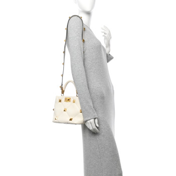 VALENTINO GARAVANI Nappa Small Roman Stud The Handle Bag Ivory