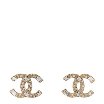 CHANEL Crystal Baguette CC Earrings Gold