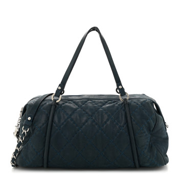 CHANEL Iridescent Calfskin Quilted Relax CC Bowler Blue