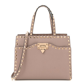 VALENTINO GARAVANI Grained Calfskin Rockstud Flip Lock Tote Poudre