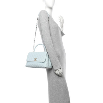 CHANEL Caviar Quilted Small Coco Handle Flap Light Blue