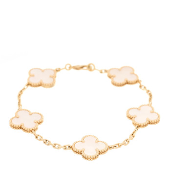 VAN CLEEF & ARPELS 18K Yellow Gold Mother of Pearl 5 Motifs Vintage Alhambra Bracelet