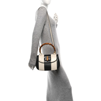GUCCI Boarded Dyana Lux Calfskin Web Monochrome Medium Bamboo 1947 Top Handle Bag Black White