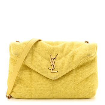 SAINT LAURENT Canvas Quilted Toy Loulou Puffer Monogram Chain Satchel Jaune Citron