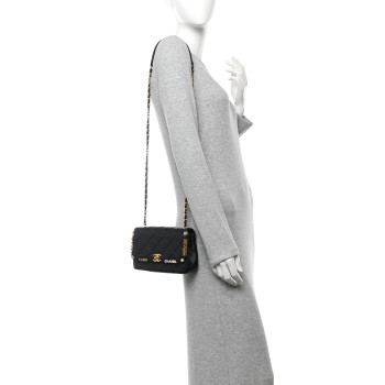 CHANEL Lambskin Enamel Strass Quilted Mini Paris Monaco Flap Black
