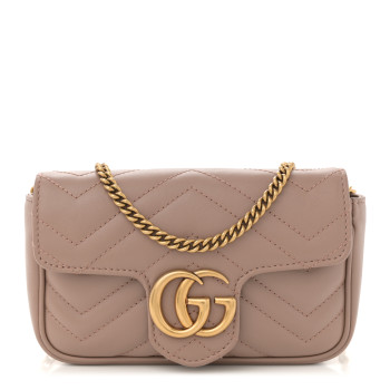 GUCCI Calfskin Matelasse Super Mini GG Marmont Shoulder Bag Porcelain Rose