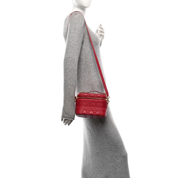CHRISTIAN DIOR Lambskin Cannage Small Diortravel Vanity Case Red