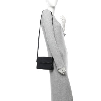VALENTINO GARAVANI Vitello Monochrome Flap Crossbody Bag Black