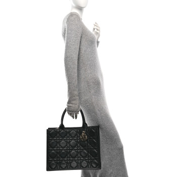 CHRISTIAN DIOR Calfskin Macro Cannage Medium Book Tote Black