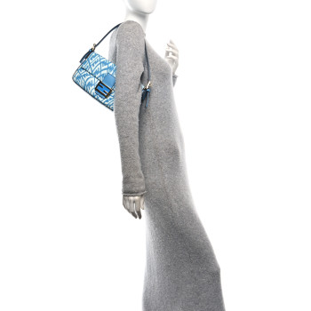 FENDI X SARAH COLEMAN Glazed Canvas Vitello King FF Vertigo Baguette 1997 Cyber Blue White