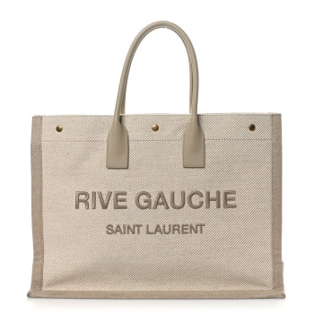 SAINT LAURENT Linen Calfskin Rive Gauche Tote Beige Sea Salt