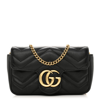 GUCCI Calfskin Matelasse Super Mini GG Marmont Shoulder Bag Black