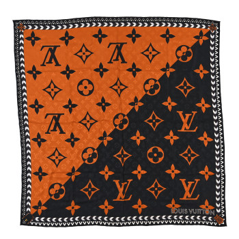 LOUIS VUITTON Silk Cashmere Monogram Crafty Shawl Black