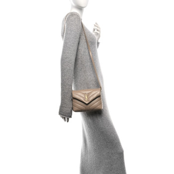 SAINT LAURENT Calfskin Y Quilted Monogram Toy Loulou Crossbody Bag Dark Beige