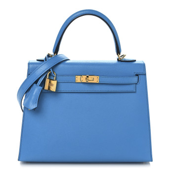 HERMES Chevre Chandra Kelly Sellier 25 Bleu Frida