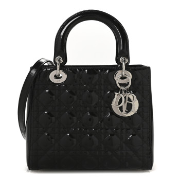 CHRISTIAN DIOR Patent Cannage Medium Lady Dior Black