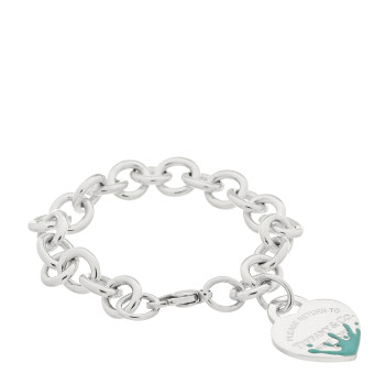 TIFFANY Sterling Silver Enamel Return To Tiffany Color Splash Heart Tag Bracelet Blue